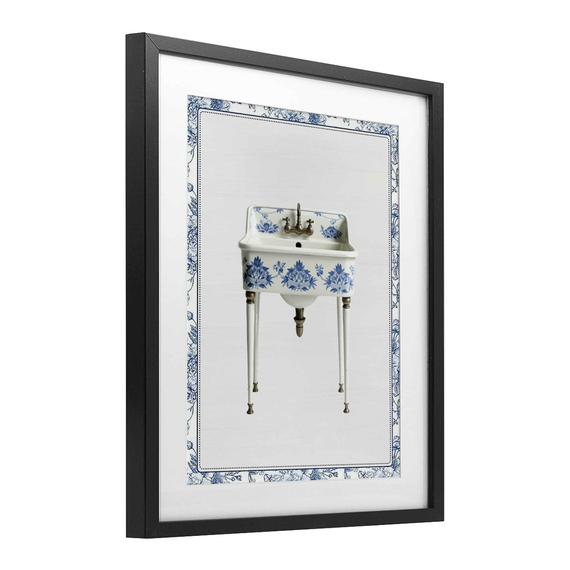 Vintage Chinoiserie Sink Black Framed Print Under Glass, design by Lettered and Lined