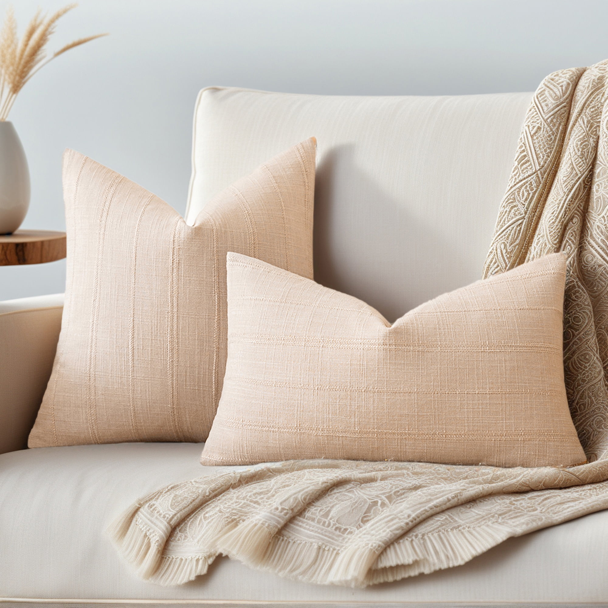 Unique Bargains Linen Soft Solid Throw Pillow Covers Pack of 2 Light Brown 18" x 18"