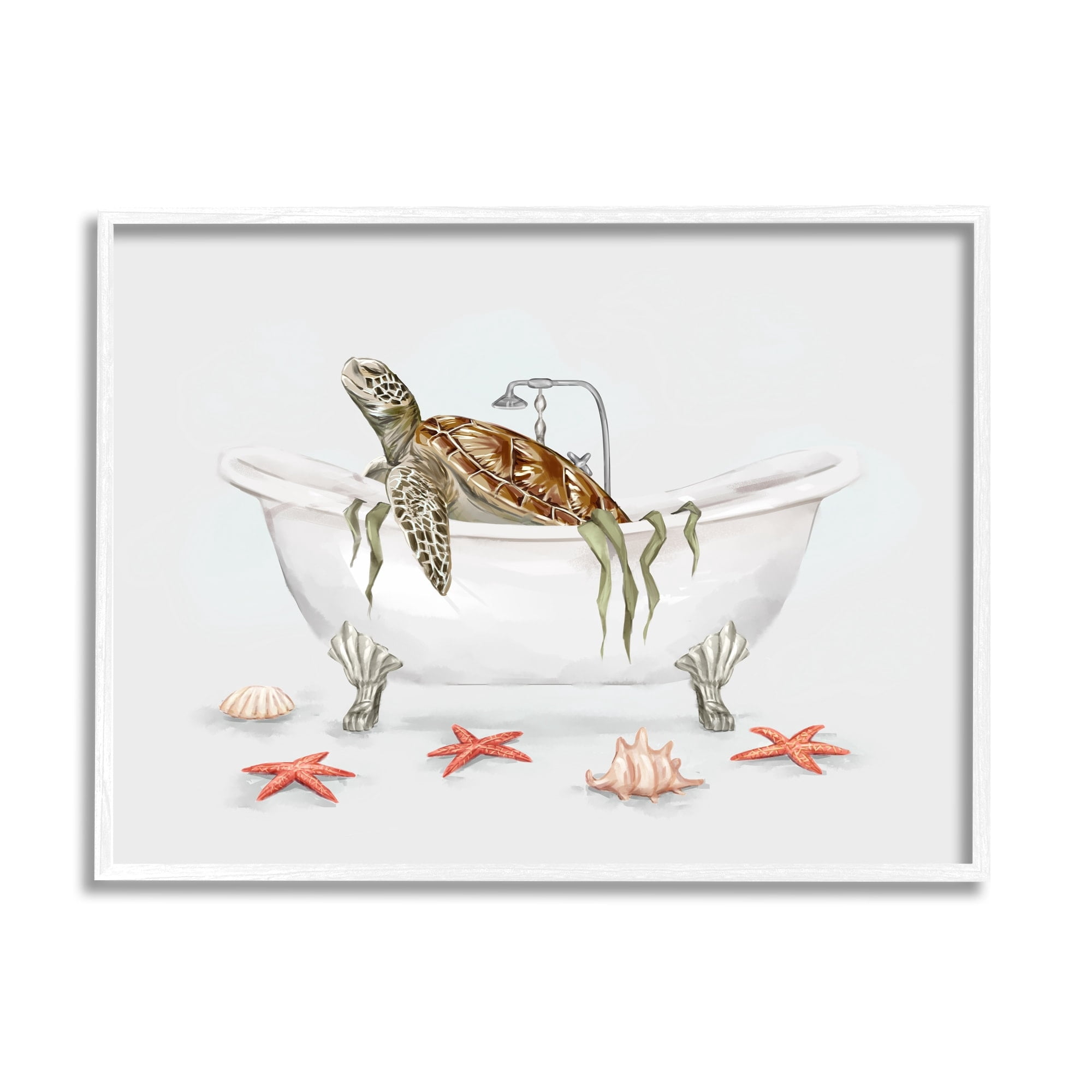 Stupell Industries Turtle Bathtub Sea Life Seaweed Animals & Insects Painting White Framed Art Print Wall Art