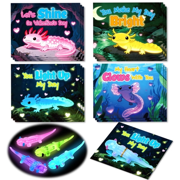 Regalos para el día de San Valentín AuroTops Juguetes Axolotl que brillan en la oscuridad