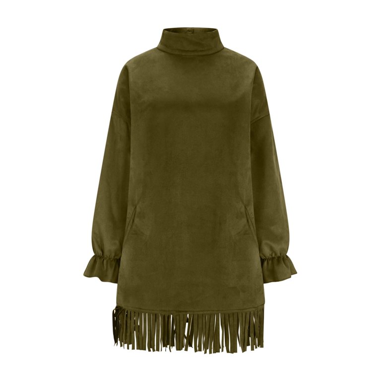 qolati Faux Suede Dresses for Women Vintage Wester Mock Neck Long Sleeve Fringe Hem Mini Dress Elegant Loose Fringe Dress Casual Party Outfits Green XL - Walmart.com qolati Faux Suede Dresses for Women Vintage Wester Mock Neck Long Sleeve Fringe Hem Mini Dress Elegant Loose Fringe Dress Casual Party Outfits Green XL - Walmart.com