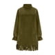 thumbnail image 5 of RKSTN Women's Turtleneck Vintage Mini Dress Oversized Faux Suede Fringed Hem Dresses Womens Casual Plus Size High Neck Loose Fits Long Sleeve Suede Dress Holiday Party Tassel Gown Knee Length Dress, 5 of 9