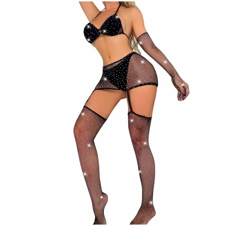 

Bigersell Women Exotic Lingerie Nightgown Sleep Lounge Women Babydoll Underwear Mesh Perspective Sleepwear Intimates Thong With Garter Panty Lingerie Set Crotchless Lingerie Nightwear for Ladies