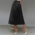 thumbnail image 3 of Morttic Women's Elegant Solid Color Silky Satin A-Line Midi Skirt – High Waist Flowy Swing Skirt with Hidden Side Pockets Black，S, 3 of 5