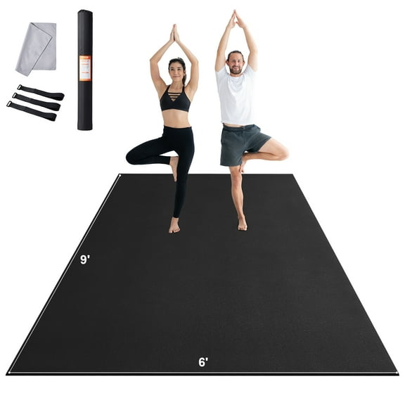 VEVOR Exercise Mat, Non Slip High Density Premium Yoga Mat, Exercise Yoga Mat for Men & Women, Fitness & Exercise Mat with Bag & Carry Strap, for All Types of Home Yoga, Floor Workout (9x6ft)
