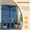 thumbnail image 4 of Farmhouse Hall Tree Bench with Hidden Hooks, 8-Door Shoe Storage Cabinet & Open Compartments, Entryway Organizer for Living Room, Blue, 4 of 7