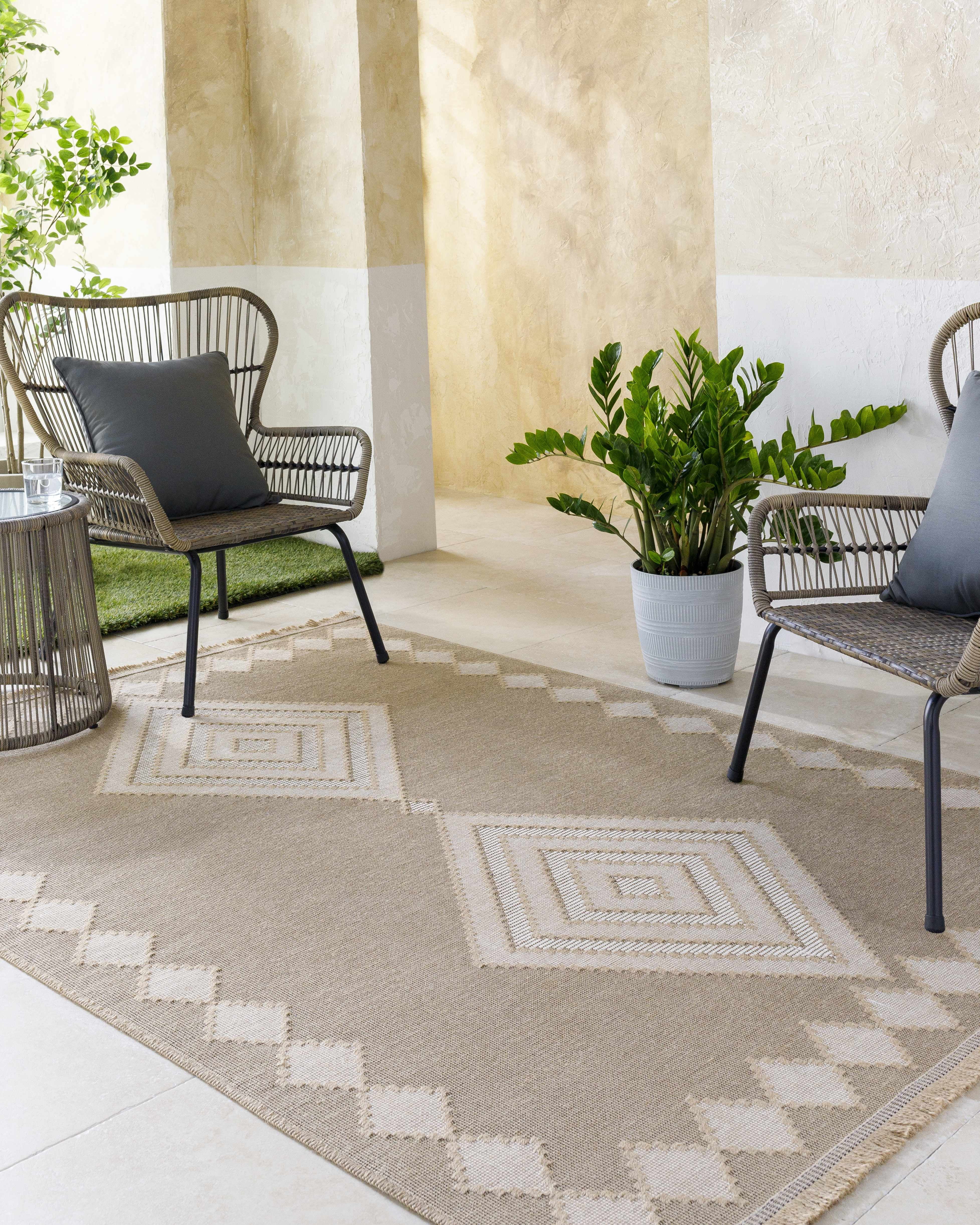BoutiqueRugs Ziggy Bohemian Jute and Cotton Natural Fiber Textured Area Rug - Boho Moroccan Geometric Area Rug for Living Room, Bedroom - Machine Washable - Tan, Peach, Beige - 2'7" x 4'5"