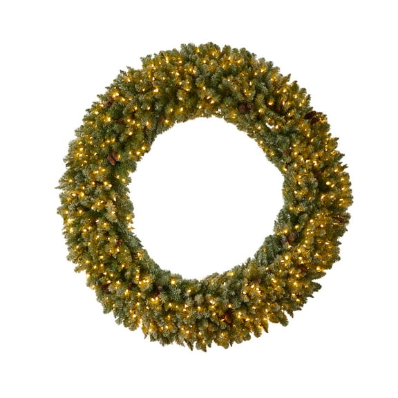 Nearly Natural Giant Christmas PVC Flocked Clear Prelit LED Corded Wreath, 72" (Green)
