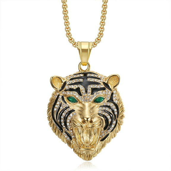 HipHop Tiger Pendant Necklace for Men Women Iced Out Cuban Link Chains Luxury Crystal Cuban CZ 14K Yellow Gold Necklaces Jewelry