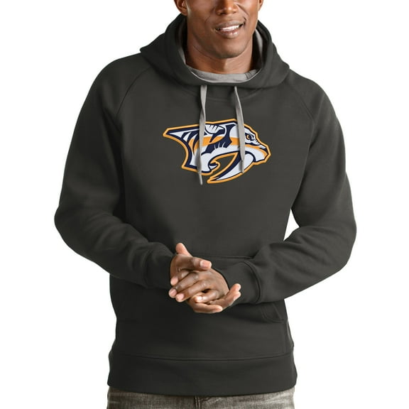 Men's Antigua Charcoal Nashville Predators Logo Victory Pullover Hoodie