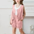thumbnail image 2 of ZACPNCV Girls 2 Piece Outfits Fall Fringe Suede Vest and Shorts Set Tassel Sleeveless Jackets with High Waist Shorts Pink 5-6 Years, 2 of 9