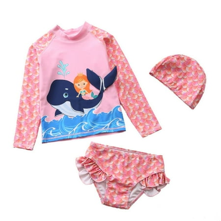 

Kids Girls Rashguard 2 Pcs Swimsuit Set Long Sleeve Mermaid Bathing Suits Bikini Sun Protection Swimwear 1-10 Years