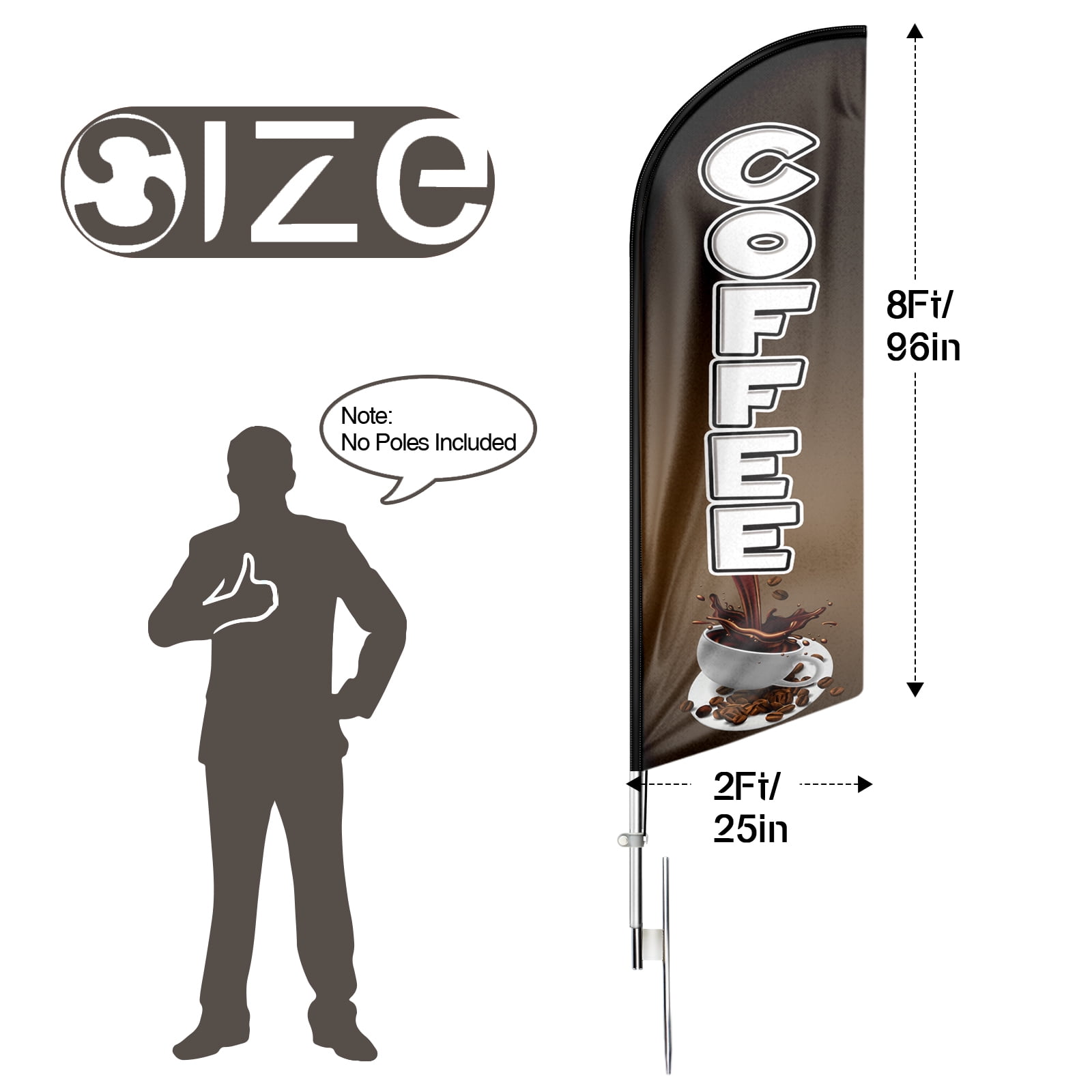 Coffee Sign Feather Flag ,8FT Coffee outdoor advertising flag, Coffee Business Sign,Coffee Swooper Flag（FLAG ONLY）