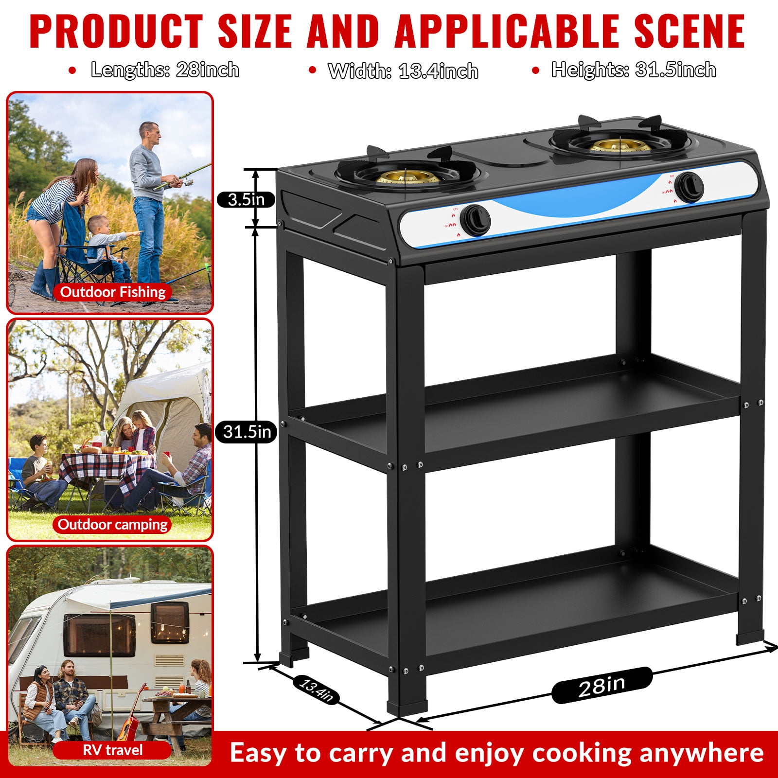 Propane Gas Stove, 2-Burner, Auto Ignition, Portable, Stainless Steel, 19000 BTU/hr, Perfect for Outdoor Kitchens