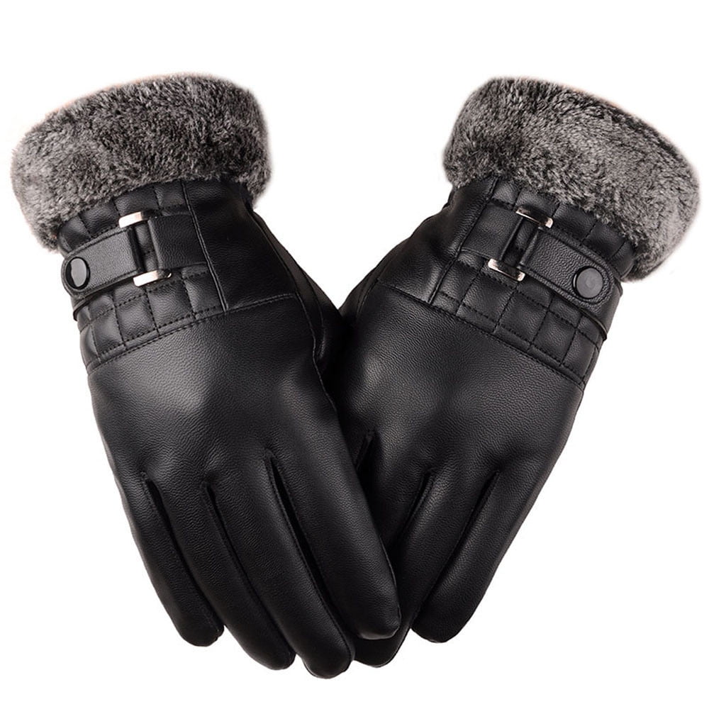 Unisex Faux Leather Winter Gloves - Thick Fur Lined, Warm For Driving, Men & Women 14 thumbnail image
