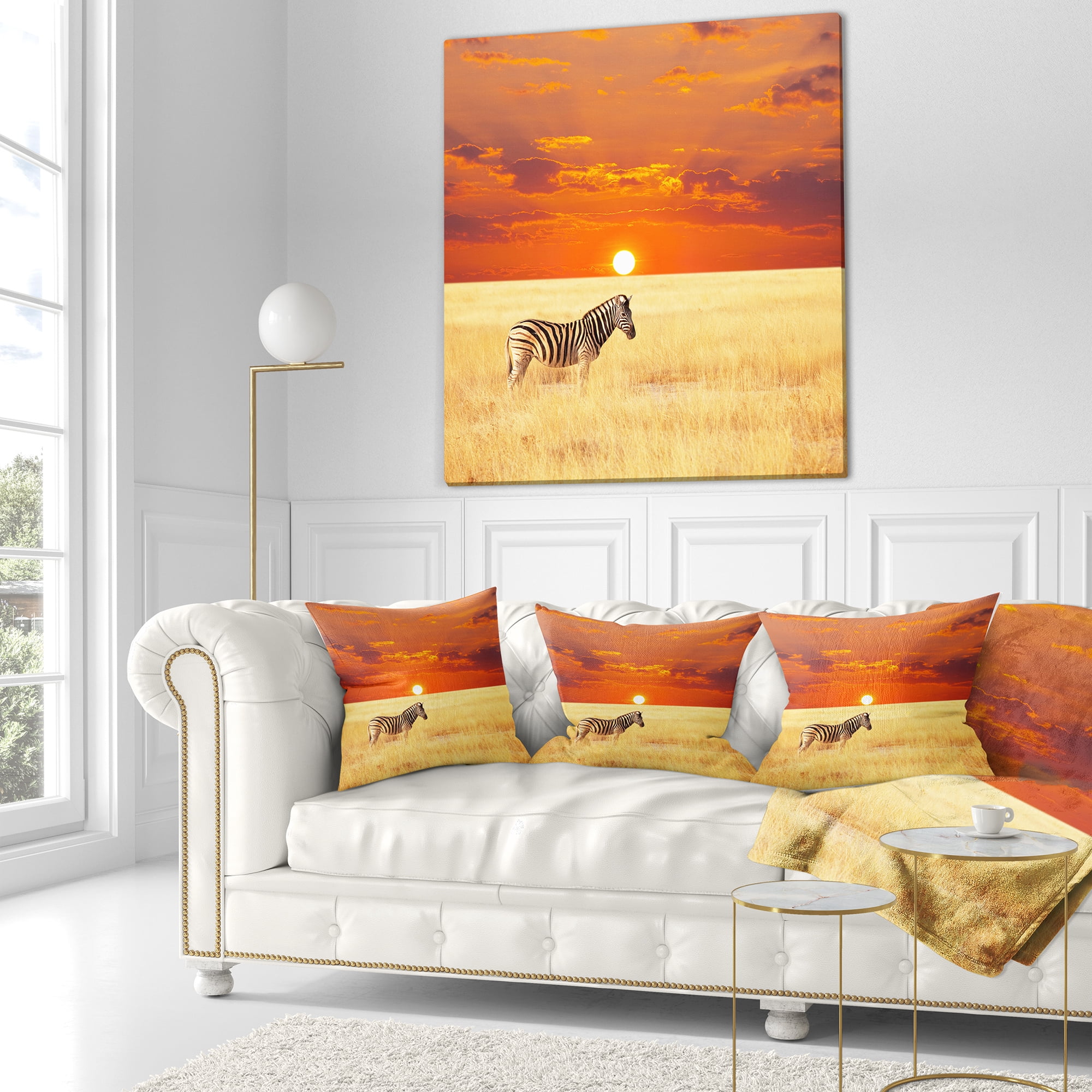 Designart Scenic African View with Zebra - Landscape Printed Throw Pillow - 16x16