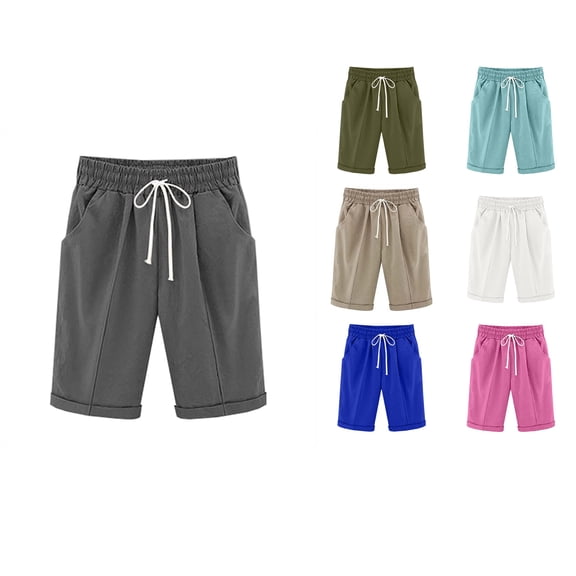 Loopsun Womens Summer Solid Knee Length Loose Daily Wear Casual Fashion Shorts Green, S