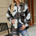thumbnail image 2 of Women's Casual Plaid Lapel Woolen Button Up Pocketed Long Shacket Coat, 2 of 6