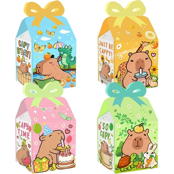 Cartoon Animal Milk Carton Gift Box Set 12 Pieces - Multi-color Bow Decorated Party Holiday Gift Packaging Box