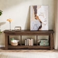 thumbnail image 5 of Tribesigns 63" Solid Wood Console Table with Storage, Long Entryway & Sofa Table for Behind Couch, Farmhouse Hallway Accent for Living Room, 63" TV Console Stand, Natural Finish (1, Dark Brown), 5 of 19