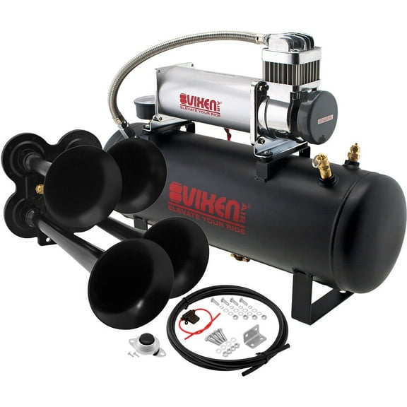 Vixen Horns Train Horn Kit for Trucks/Car/Semi. Complete Onboard System- 200psi Air Compressor, 2.5 Gallon Tank, 4 Trumpets. Super Loud dB. Fits Vehicles like Pickup/Jeep/RV/SUV 12v VXO8580/4114B