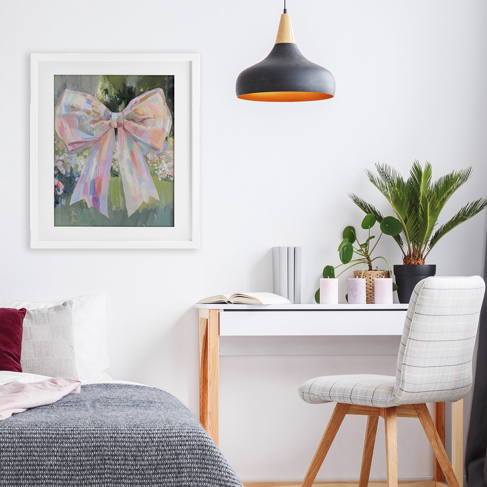 Stupell Industries Iridescent Pink Bow in Garden White Framed Print Under Glass, design by The Prints Vibe