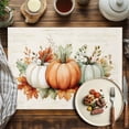 thumbnail image 4 of Thanksgiving Green Orange Pumpkin Placemats Set of 1 Leaf Vintage Text Texture Heat Insulated Linen Place Mats, Washable Stain-Proof Table Mats for Dining Tables Holiday Decor 13x19inch, 4 of 9
