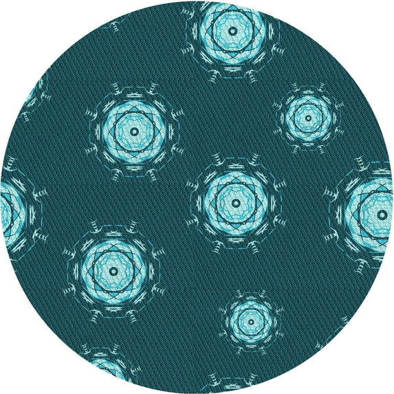 Ahgly Company Machine Washable Indoor Round Transitional Medium Teal Green Area Rugs, 5' Round