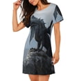 thumbnail image 2 of Sikiie Valley Gray Dragon Print Women's Short-sleeved Nightdress, Round Neck Pullover Nightdress Pajamas Summer Home Wear, 2 of 6