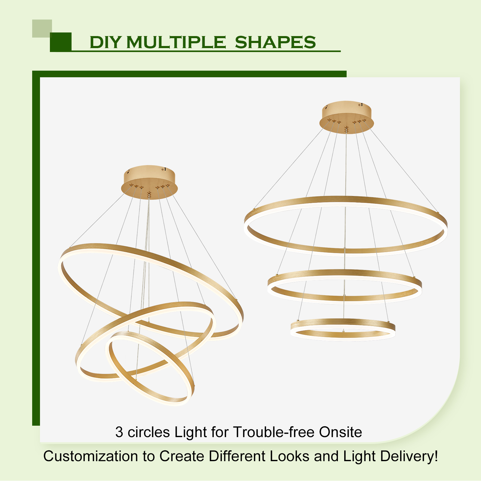 Gold 3-Rings Modern LED Chandelier Dimmable Pendant Lighting with Remote Control Circular Flush Mount High Ceiling Light for Living Room Dining Room Foyer, 3000K-6500K D31.5"