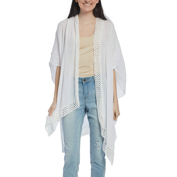 Oussum - White Beach Cover-ups Lace Kimono Dress for Women ...