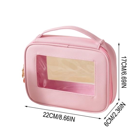 Clear Makeup Bag Small, 8.6x2.3x6.7'' Portable Toiletry Bag with Zipper Cosmetic Travel Bag Makeup Organizer Case for Purse Car Organizer Bag for Women Men - Pink