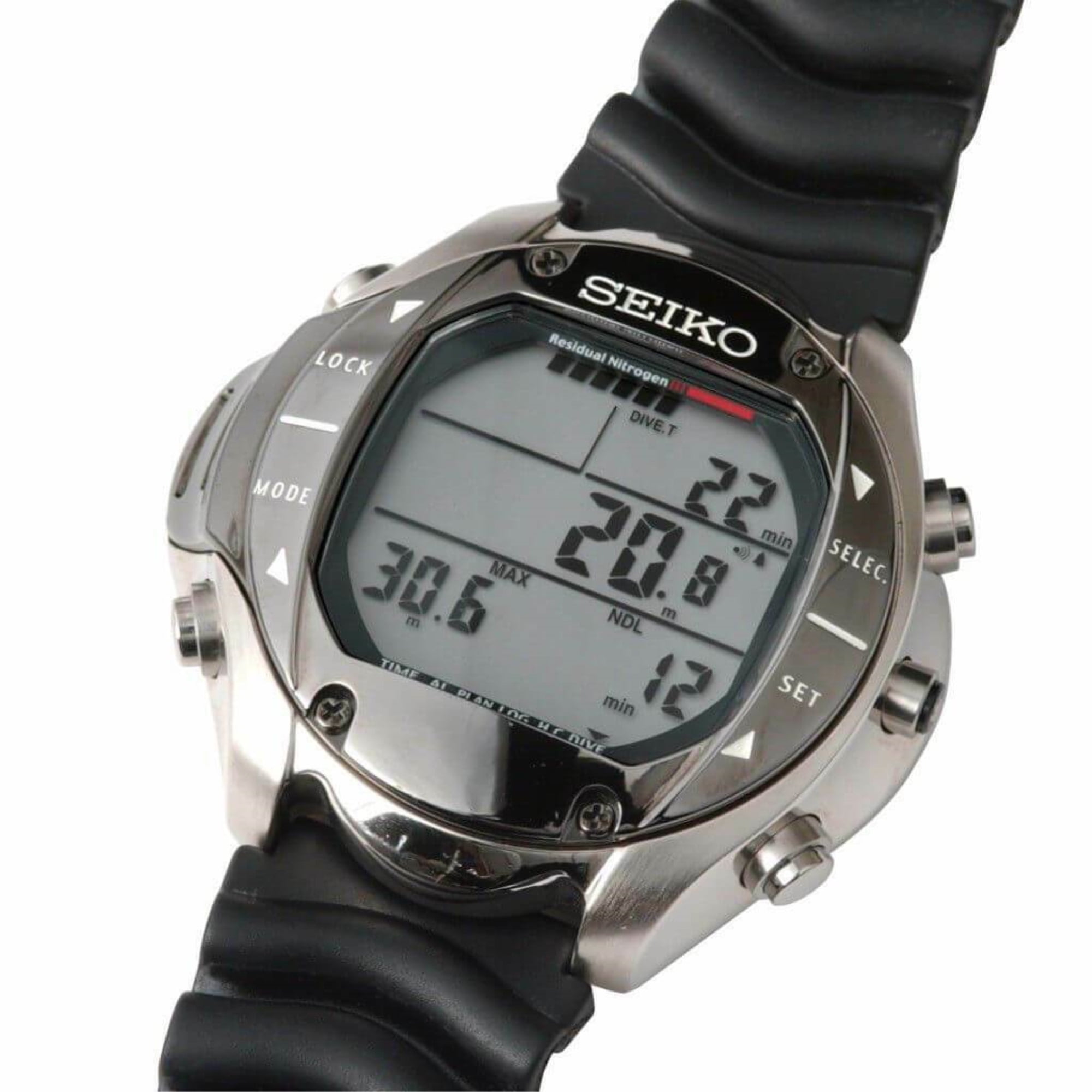 Seiko STN009 Men's Digital Diving Titanium Alloy Stainless Steel & Black  Rubber Computer Watch 