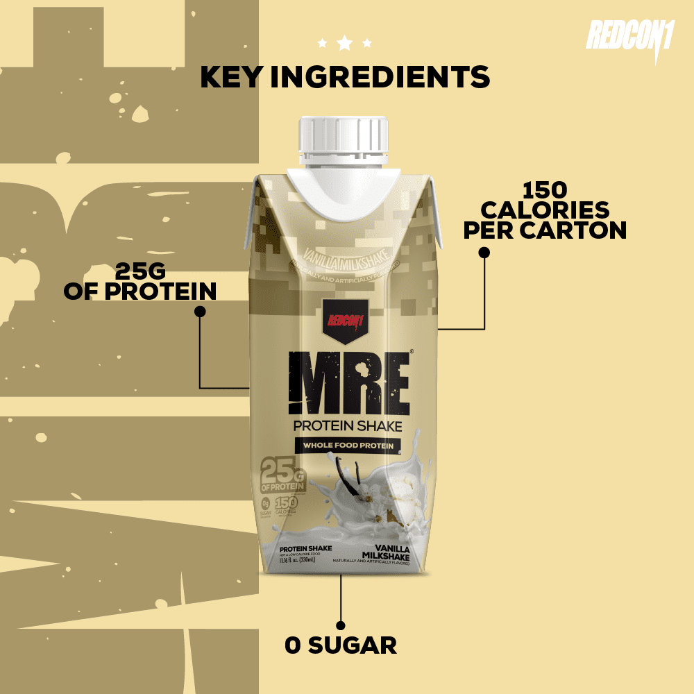 Redcon1 MRE Whole Food Protein Shake, Vanilla Milkshake, 25g Protein, 4 Ct