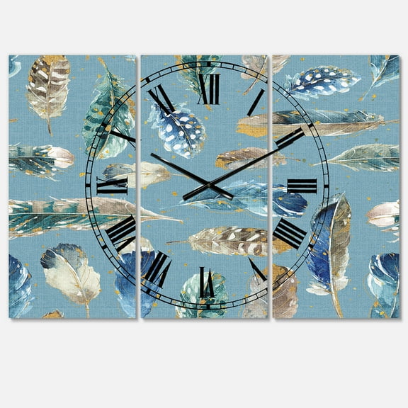 Designart 'Indigold Feathers Turquoise Pattern' Traditional Wall Clock