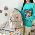 thumbnail image 3 of Mochila escolar kawaii TANGJMXG con Accesorios de alfiler y colgante de peluche, 3 of 5