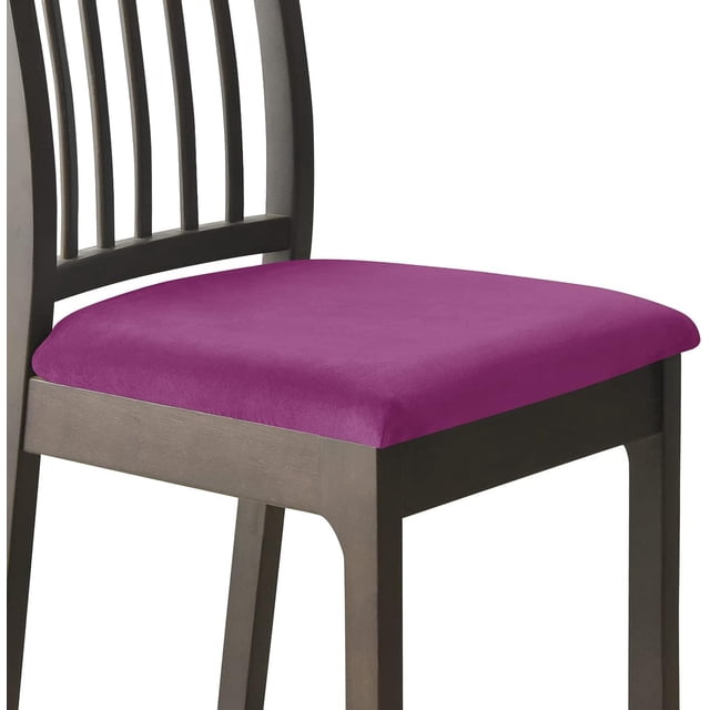Velvet Chair Seat Covers Soft Stretch Seat Covers for Dining Room and Kitchen, Washable Removable Chair Seat Protector with Strap for Home -Purple-4 Pieces