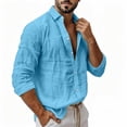 thumbnail image 4 of Purcolt Men's Linen Henley Shirt Long Sleeve Stand Collar Button Beach Summer Top for Vacation Resort Daily Wear Solid Work Business Casual Tops, 4 of 8