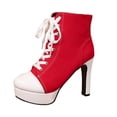 thumbnail image 5 of Women's Canvas High Heel Casual Shoes Comfortable Fleece Lined Lace Up Platform Ankle Boot with Side Zipper Red Size 9.5, 5 of 8