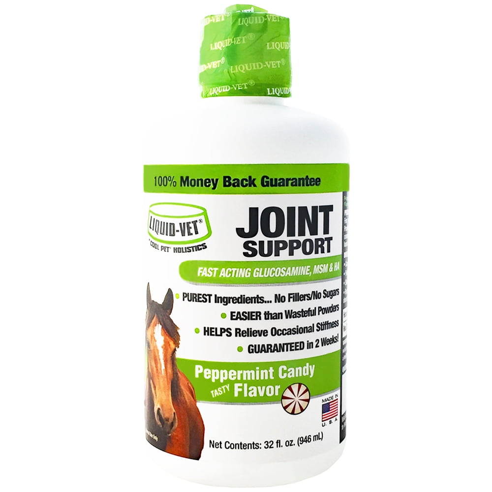 Liquid-Vet Hock & Joint Support Supplement for Horses, Max Strength Glucosamine, MSM, Hyaluronic Acid, Liquid, Peppermint Flavor