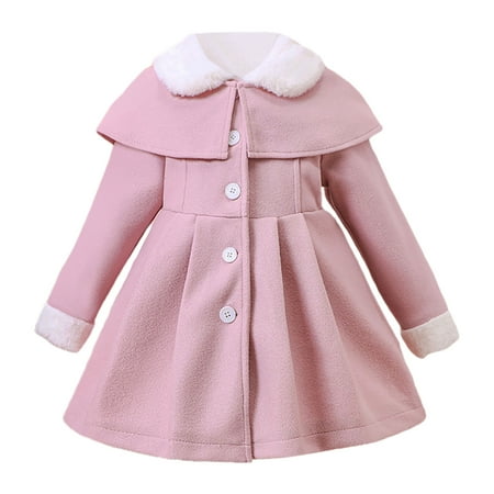 

Baby Coat Boy Pink Winter Windproof Coat Kids Button Collar Shawl Warm Outerwear 12-18 Months