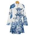 thumbnail image 4 of Blue Chinoiserie Toile Hydrangea Night Robe Long Sleeve V Neck Robe With Belt Women's Sleepwear Dresses, 4 of 9