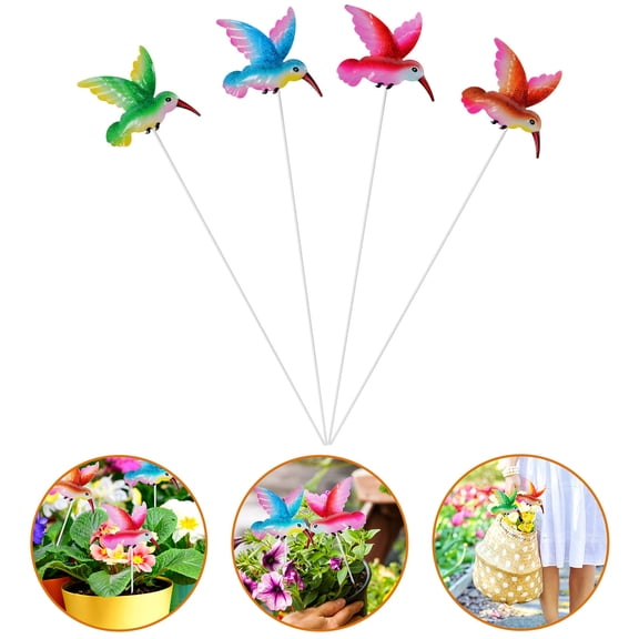 ELAYARD 4Pcs Iron Hummingbird Stakes Yard Lawn Decor with Vivid Sculpture Design