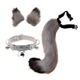 thumbnail image 2 of Conjunto de orejas y cola postizas para disfraz de cosplay, collar con pinza para el cabello y cascabeles gris negro, 2 of 9