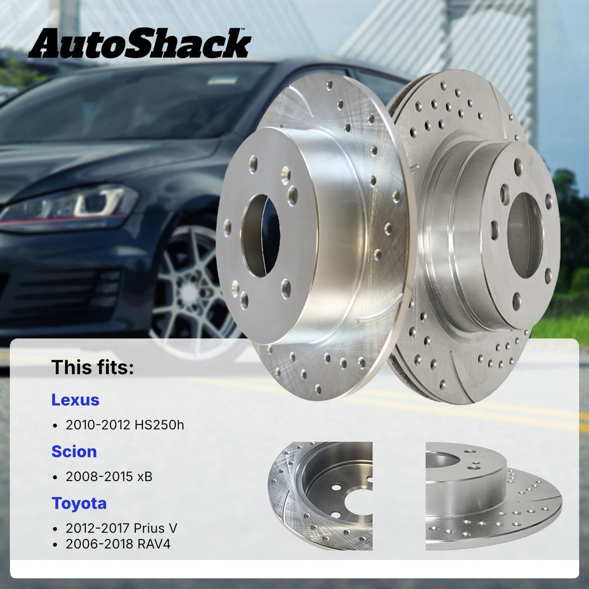 AutoShack Front Brake Rotors for Toyota & Scion, RAV4 2006-2018 xB 2008-2015, FWD AWD 4WD L4 2.4L 2.5L - Silver Zinc Coated Drilled & Slotted - SilverShield Pro - 10.83" (275 mm), 5-Lug
