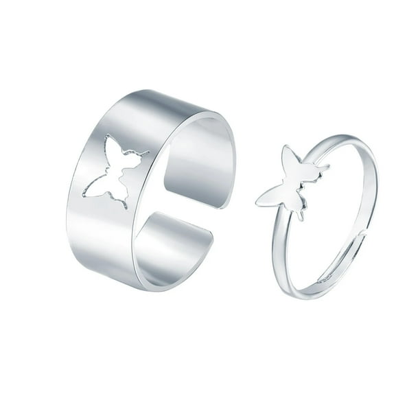 Juego de anillos abiertos para mujer y niña, joyería gótica, Vintage, Simple, Animal, mariposa, estrella, Luna, corazón, Punk, negro, pareja, 2 piezas