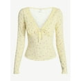 thumbnail image 5 of No Boundaries Tie Front Lace Trim Top with Long Sleeves, Women’s XXS-XXL, 5 of 6