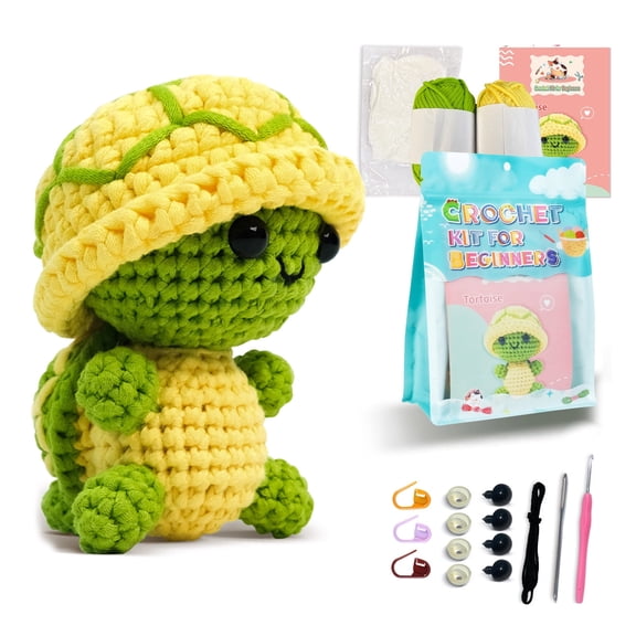 Beginner Crochet Kit, Turtle DIY Woven Plush Set, Cute Animal Ornaments