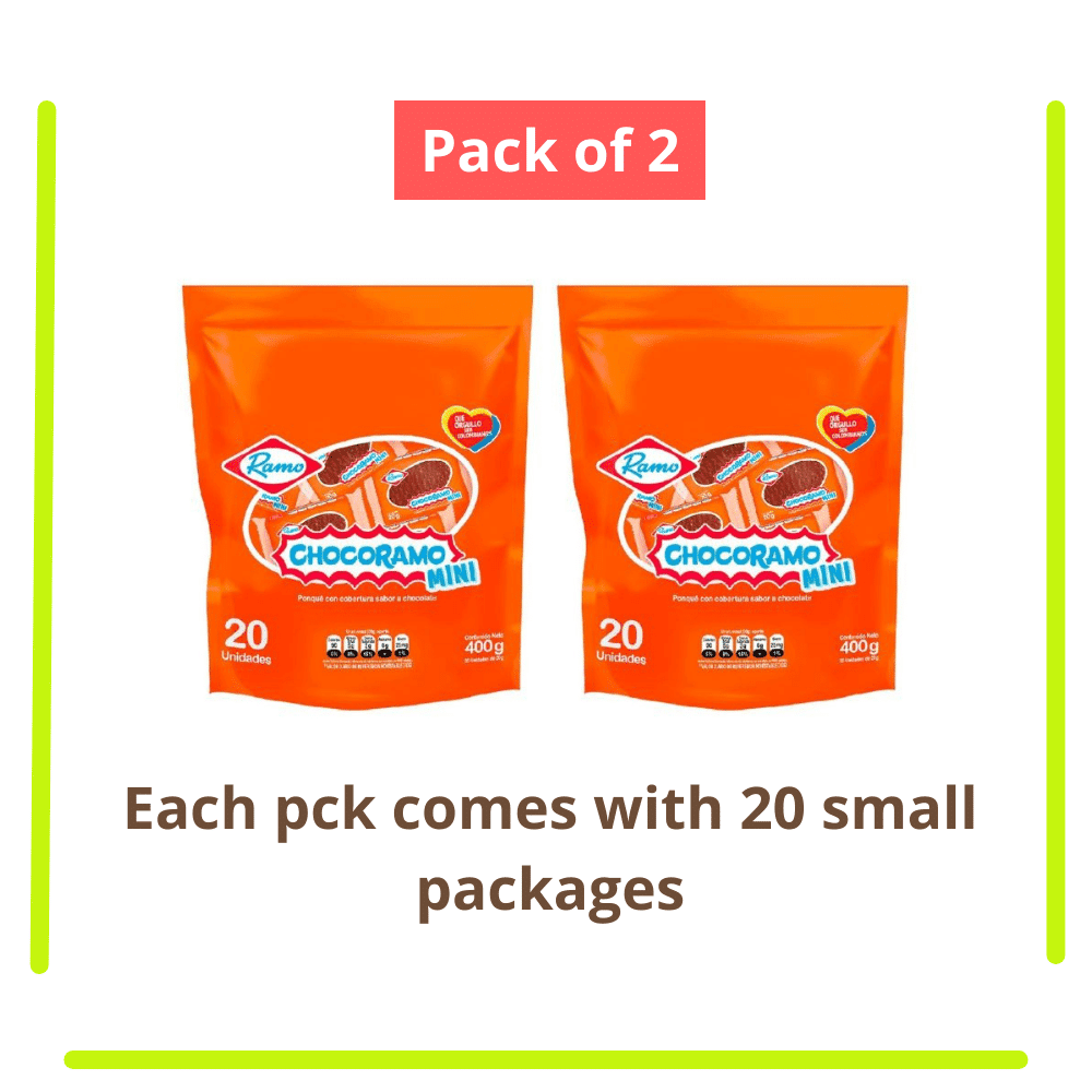 Chocoramo Mini (Pck of 2 - 20 count per pck) a mini snack cake Cover with Chocolate colombian food mekato colombiano Chocorramo comida colombiana colombian snack