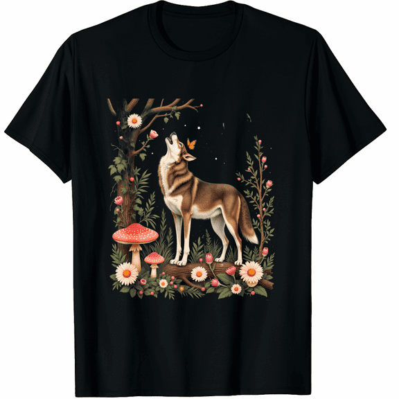 Vintage Cottagecore Aesthetic Moon Phase Wolf Howling Long Sleeve T-Shirt for Men Women